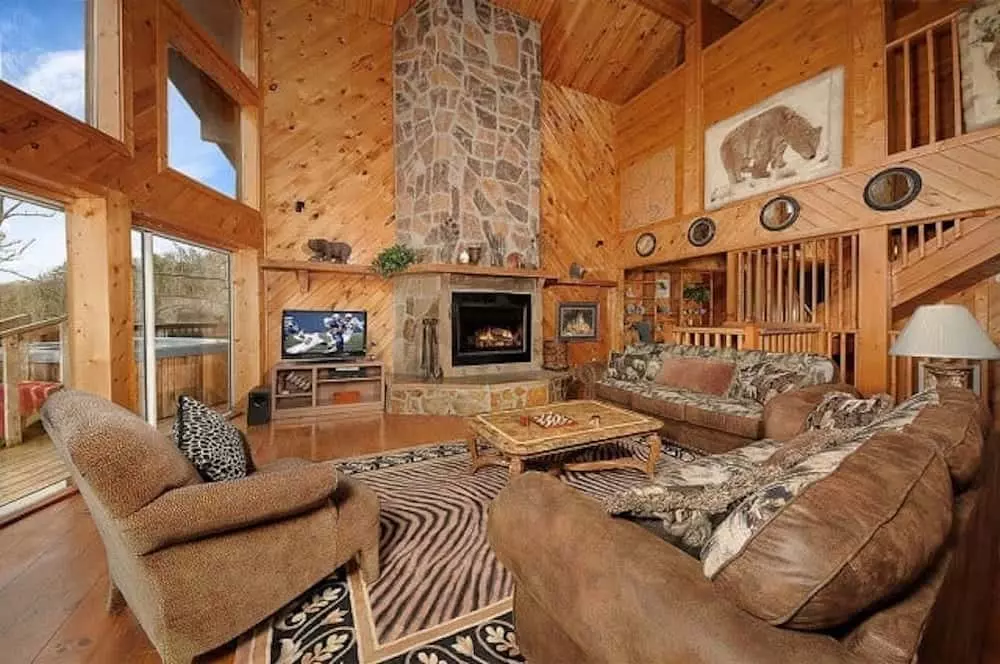 living room in cabin