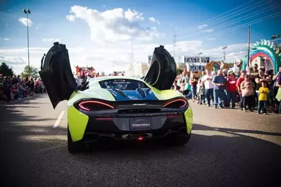 An exotic sports car at the Dolly Parade in Pigeon Forge.