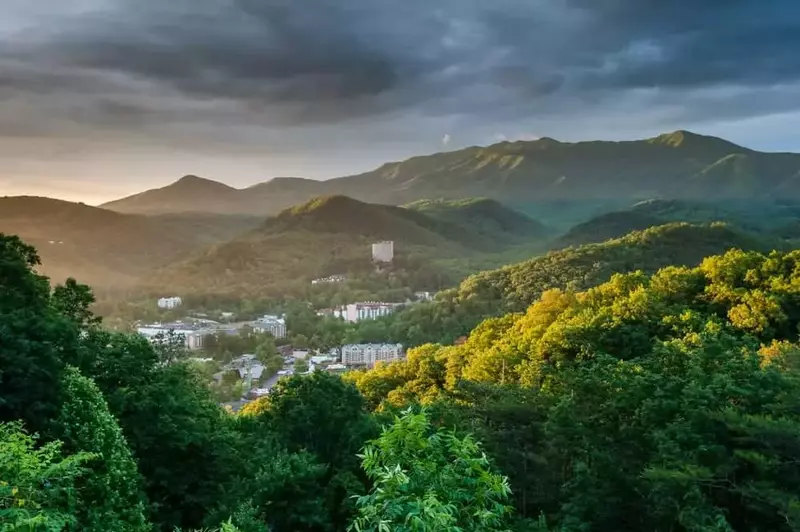 A dramatic sunrise photo in Gatlinburg TN.