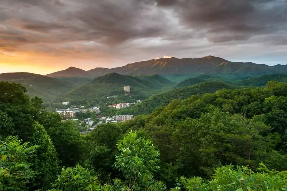 The city of Gatlinburg in the Smoky Mountains.