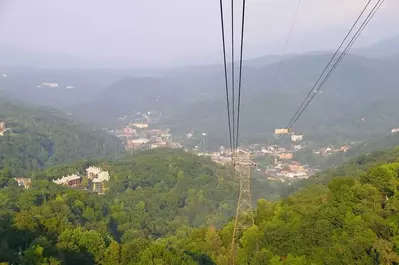 Beautiful view of the city and the mountains from the Ober Gatlinburg Aerial Tramway.