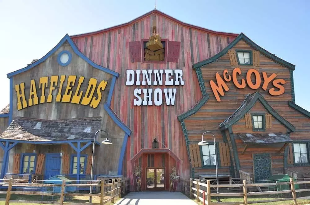 The exterior of the Hatfield and McCoy dinner show in Pigeon Forge