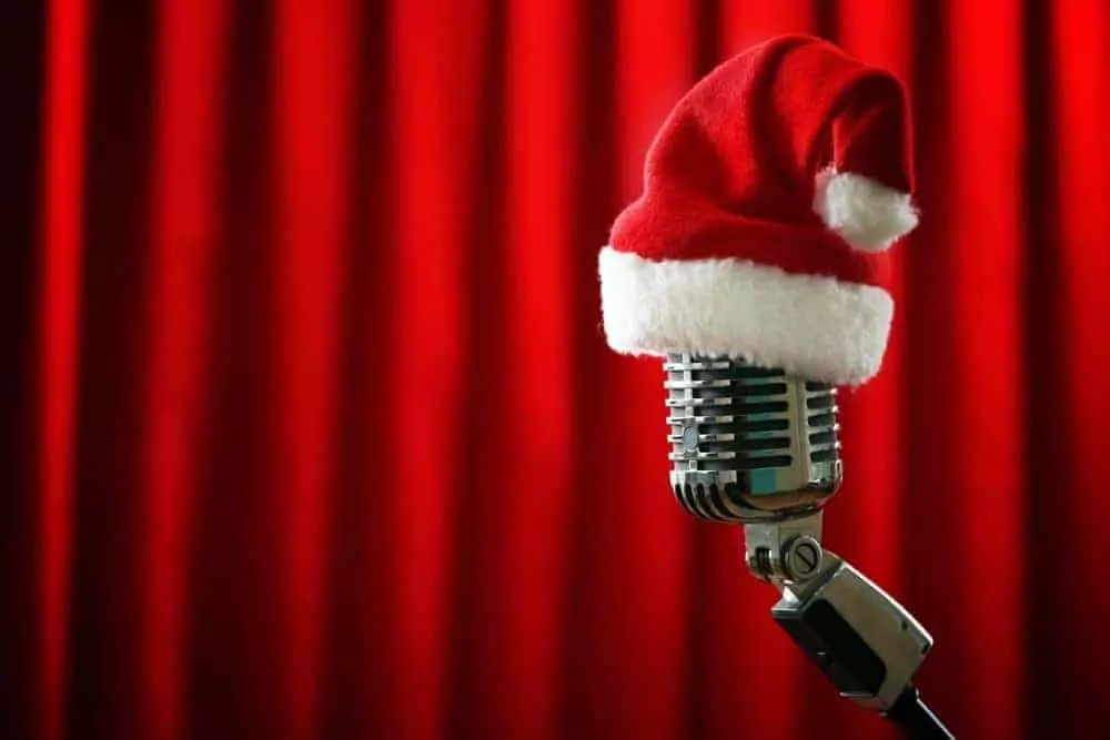 A vintage microphone in a Santa hat at one of the best Pigeon Forge Christmas shows.