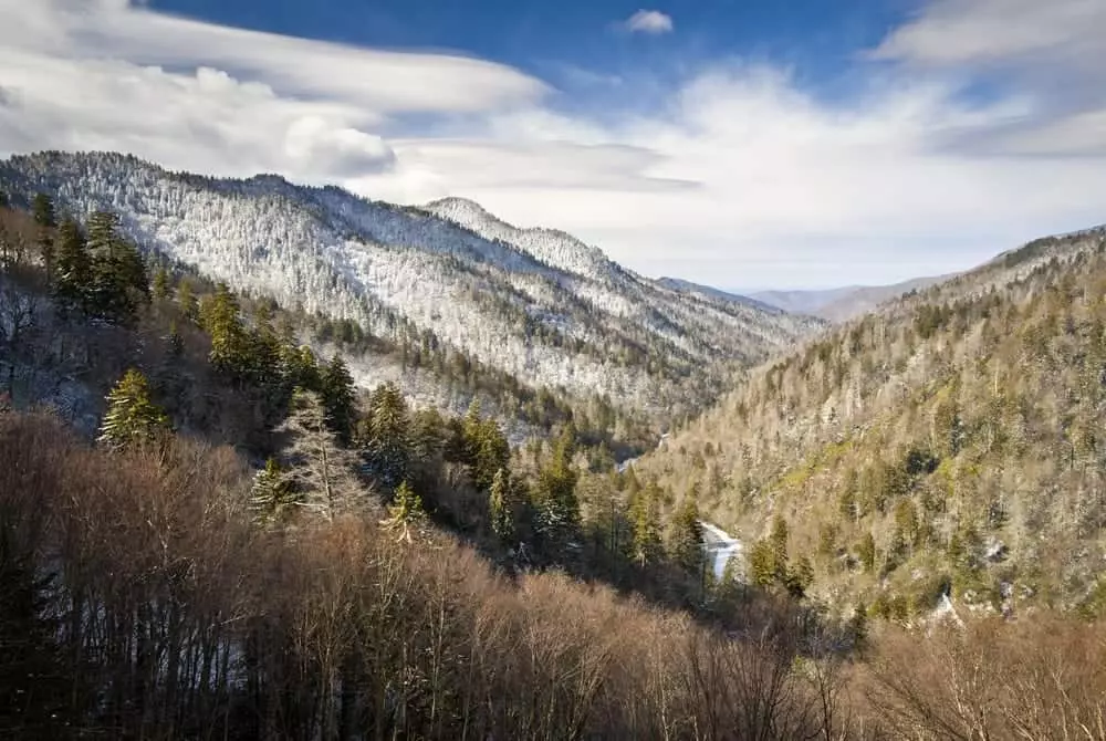 Beautiful photo of snow in the mountains of Gatlinburg.