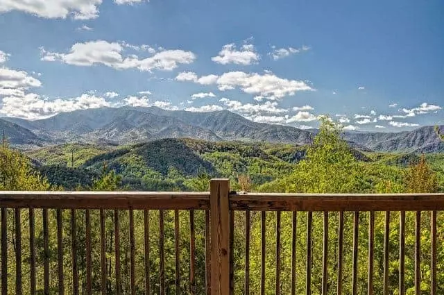 Incredible mountain view from the deck of one of our Gatlinburg getaway cabins.