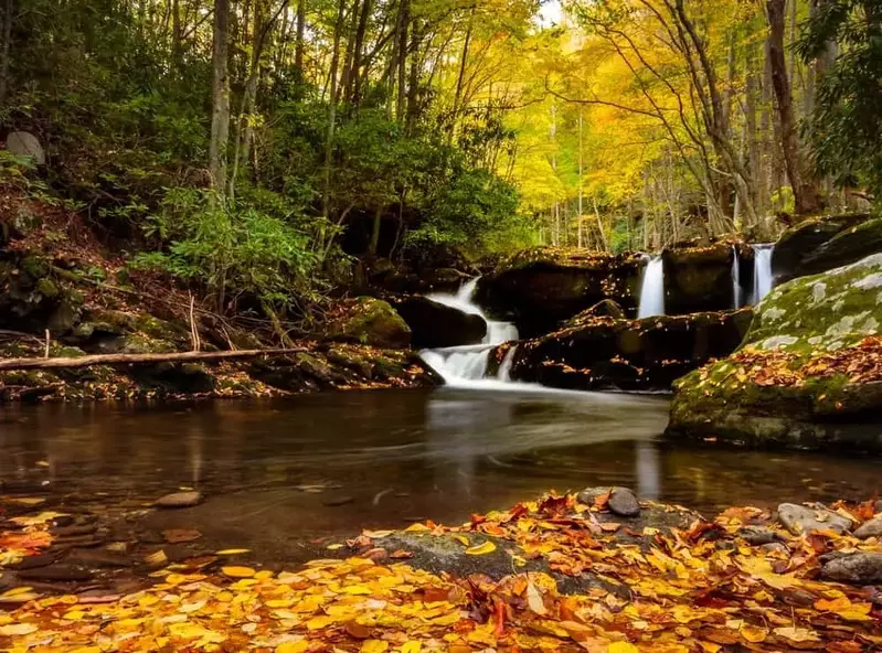 Smoky Mountains fall colors near river