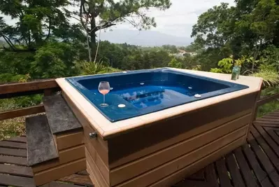 outdoor hot tub at a cabin rentals near downtown Gatlinburg TN