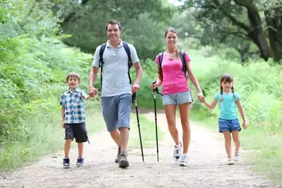 family hiking during a Smoky Mountain family vacation