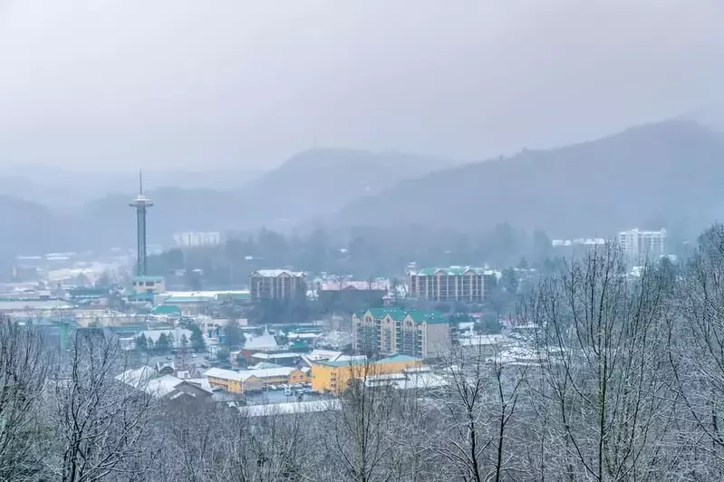 Aerial view of Gatlinburg in the winter