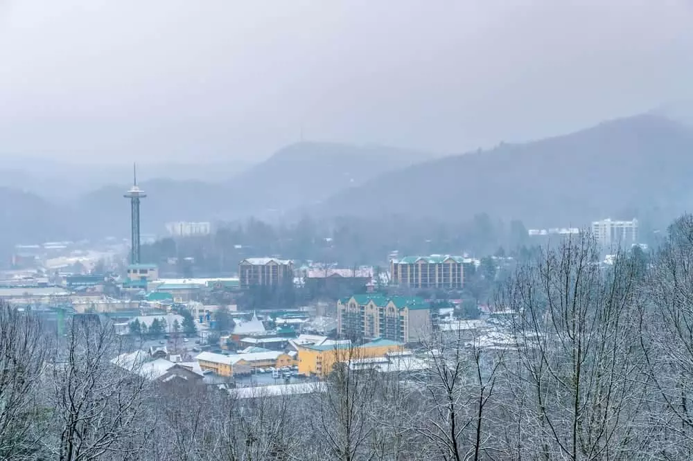 Aerial view of Gatlinburg in the winter