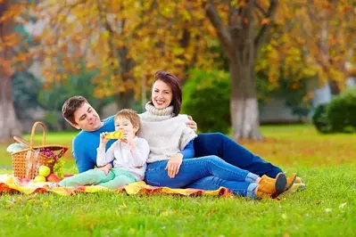 Family having a picnic in the mountains