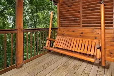 Porch swing at Beary Blue cabin near Gatlinburg