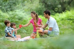  familia haciendo un picnic en el parque, disfrutando de cosas gratis que hacer en pigeon forge